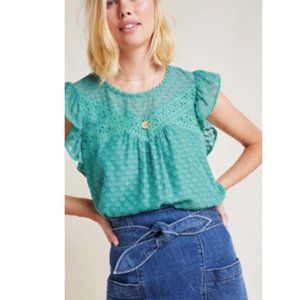 Anthro Green Ruffled Blouse - Sz S - NWT